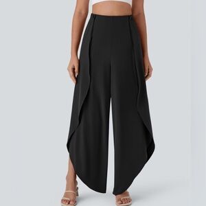HALARA Black Sculpted Wide-Leg Draped Pants